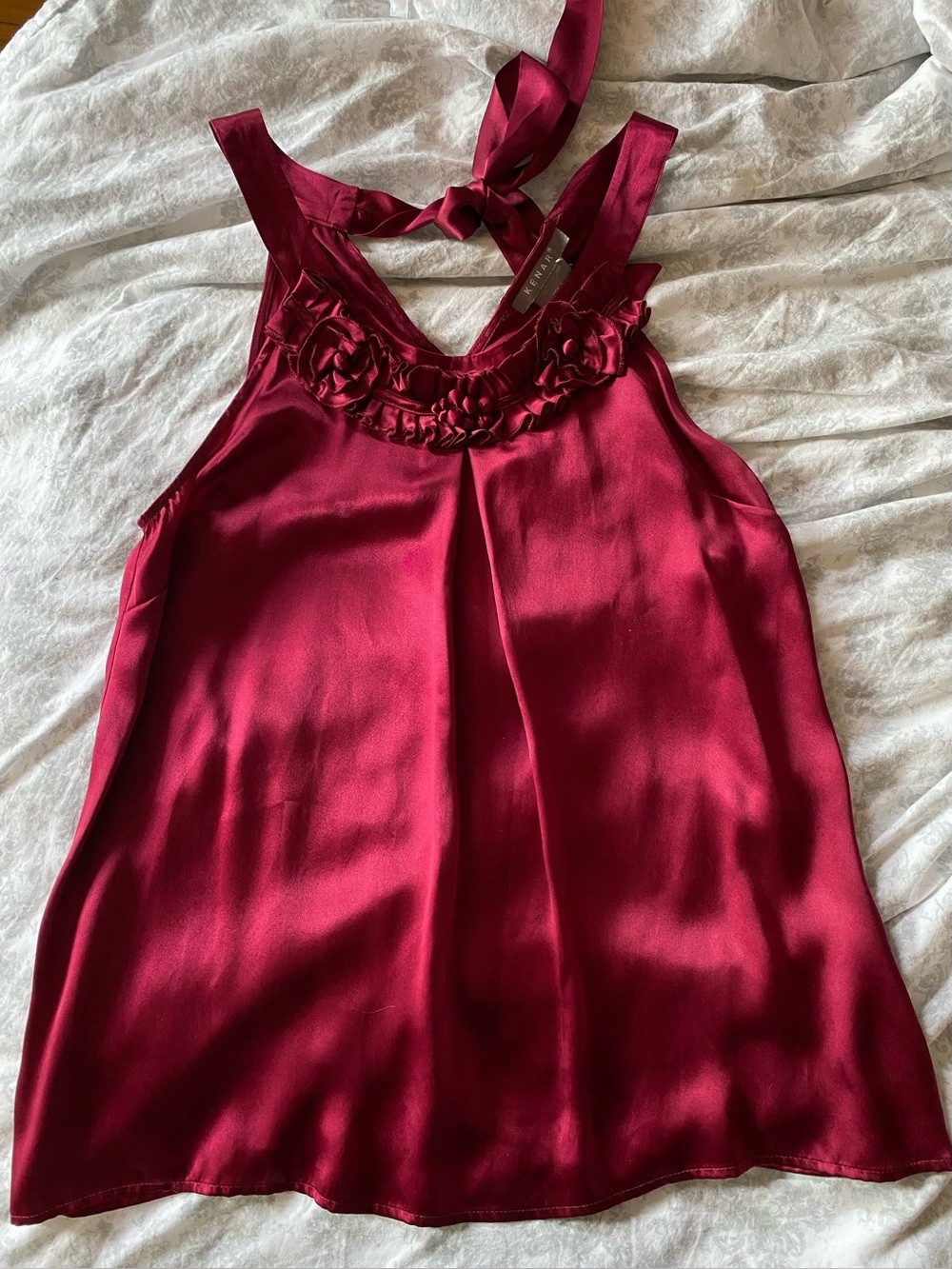 NWT Kenar 100% silk burgundy red high neck halter sleeveless top blouse S - M